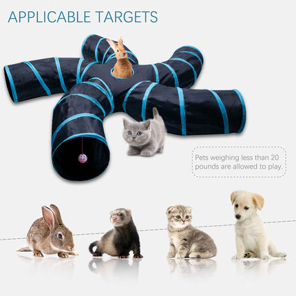 Tree Pattern Cat Tunnel with three channels for interactive play, made from durable polyester cloth, available at Petpexi with free fast USA shipping

