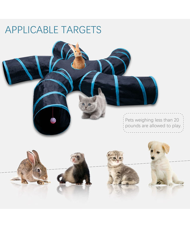 Tree Pattern Cat Tunnel with three channels for interactive play, made from durable polyester cloth, available at Petpexi with free fast USA shipping

