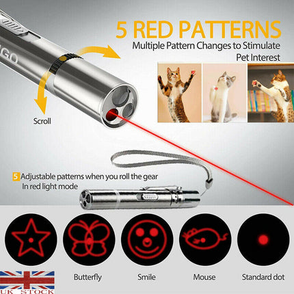 USB Charging Stainless Steel Laser Pointer with 5 patterns and purple light – premium cat toy with free USA shipping from Petpexi

