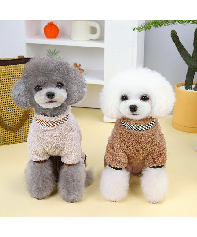 Small dog wearing soft double-sided velveteen fashion clothing from Petpexi – warm and cozy pet outfit with free USA shipping

