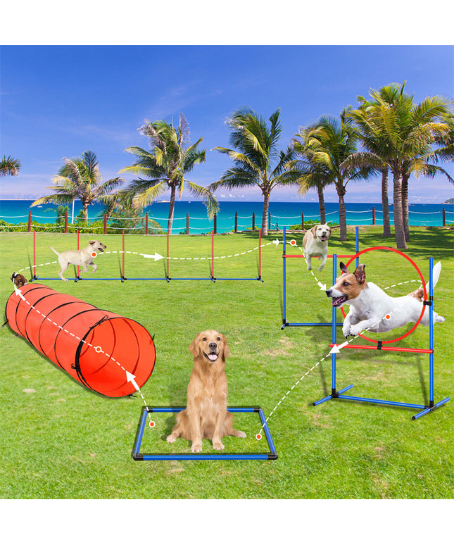 VEVOR 5 PCS Dog Agility Training Equipment Set with Hurdles and Extended Tunnel – Available at www.petpexi.com – Fast Free USA Shipping

