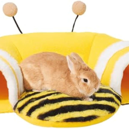 Warm Rabbit Hideout Tunnel Bed in cute bee shape, soft and removable fabric for guinea pigs, hamsters, and small animals.

