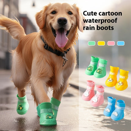  Waterproof non-slip silicone dog booties in Dean Green, A & L Pink, Rock Yellow, and Bondi Blue for medium and large dogs at www.petpexi.com