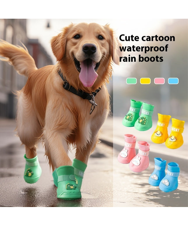  Waterproof non-slip silicone dog booties in Dean Green, A & L Pink, Rock Yellow, and Bondi Blue for medium and large dogs at www.petpexi.com