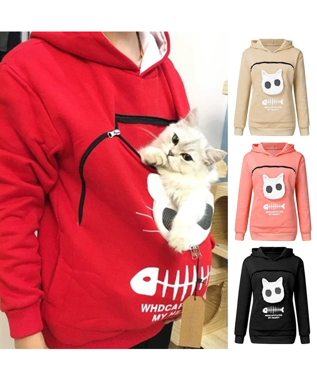 Women’s hoodie sweatshirt with front cat carrier pocket for small pets – Petpexi USA

