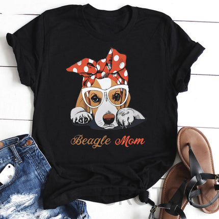 Women’s Dog Mom Dog Print Slim Fit Round Neck Short Sleeve T-Shirt – Casual Urban Style – PetPexi, Free US Shipping

