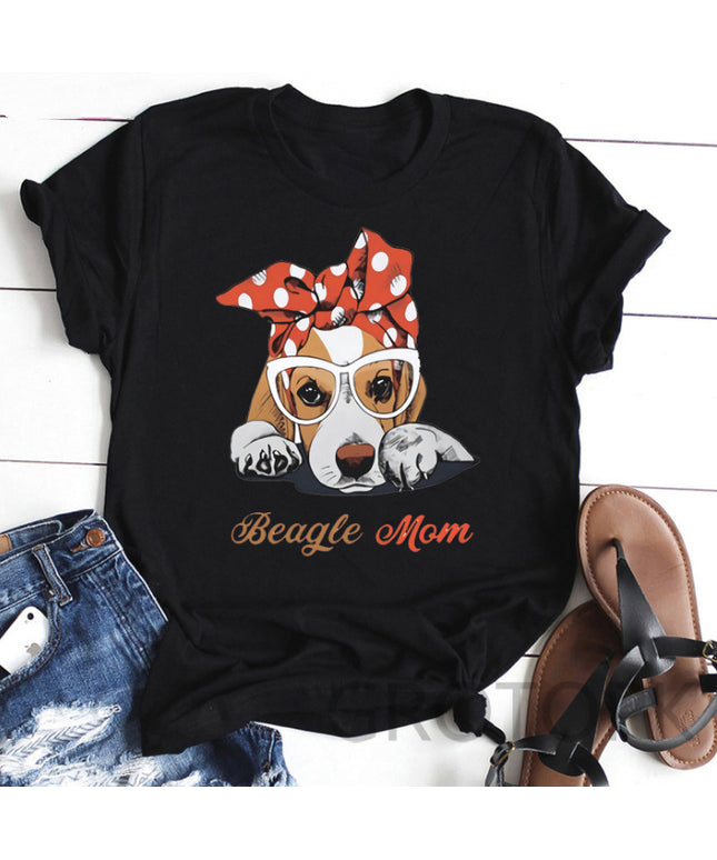 Women’s Dog Mom Dog Print Slim Fit Round Neck Short Sleeve T-Shirt – Casual Urban Style – PetPexi, Free US Shipping

