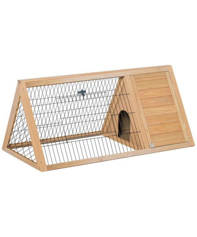 Wooden A-frame Outdoor Rabbit Cage with Running Area and Yellow Finish for Small Animals

