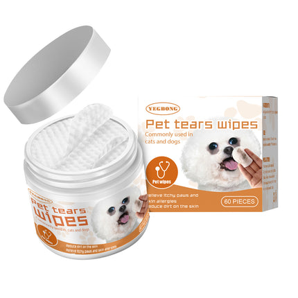 Yegbong pet wet wipes with aloe vera, glycerin, and chamomile extract by Petpexi, designed for gentle tear stain removal and eye cleaning for dogs and cats

