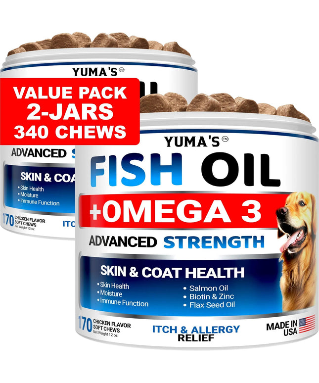 Yuma's Omega 3 Fish Oil for Dogs - Skin and Coat Supplement, Allergy Support, Anti-Shedding, Shiny Coat

