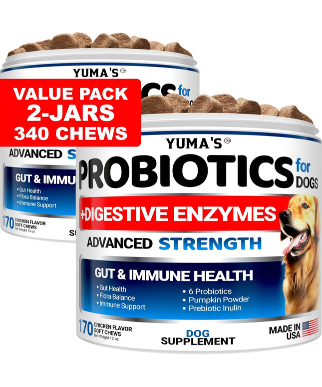 Yuma’s 2 Pack Probiotics for Dogs – 340 Chews for Digestive Health and Gas Relief - Free Shipping USA

